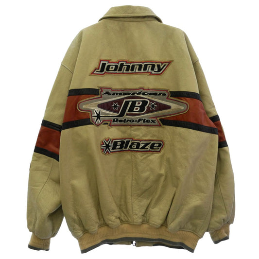 ジョニーブレイズ レザージャケット レザーブルゾン ワッペン ベージュ系 XXL【中古】