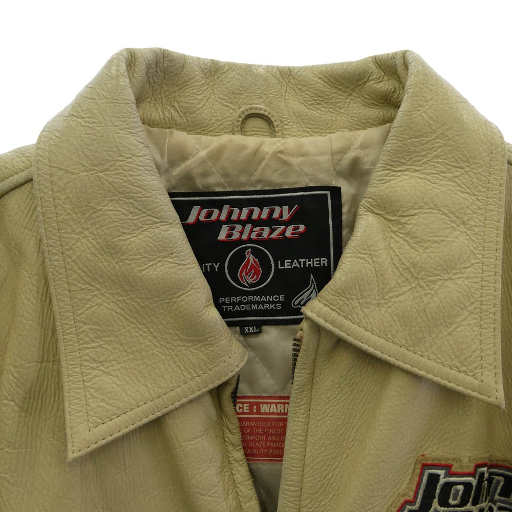 ジョニーブレイズ レザージャケット レザーブルゾン ワッペン ベージュ系 XXL【中古】