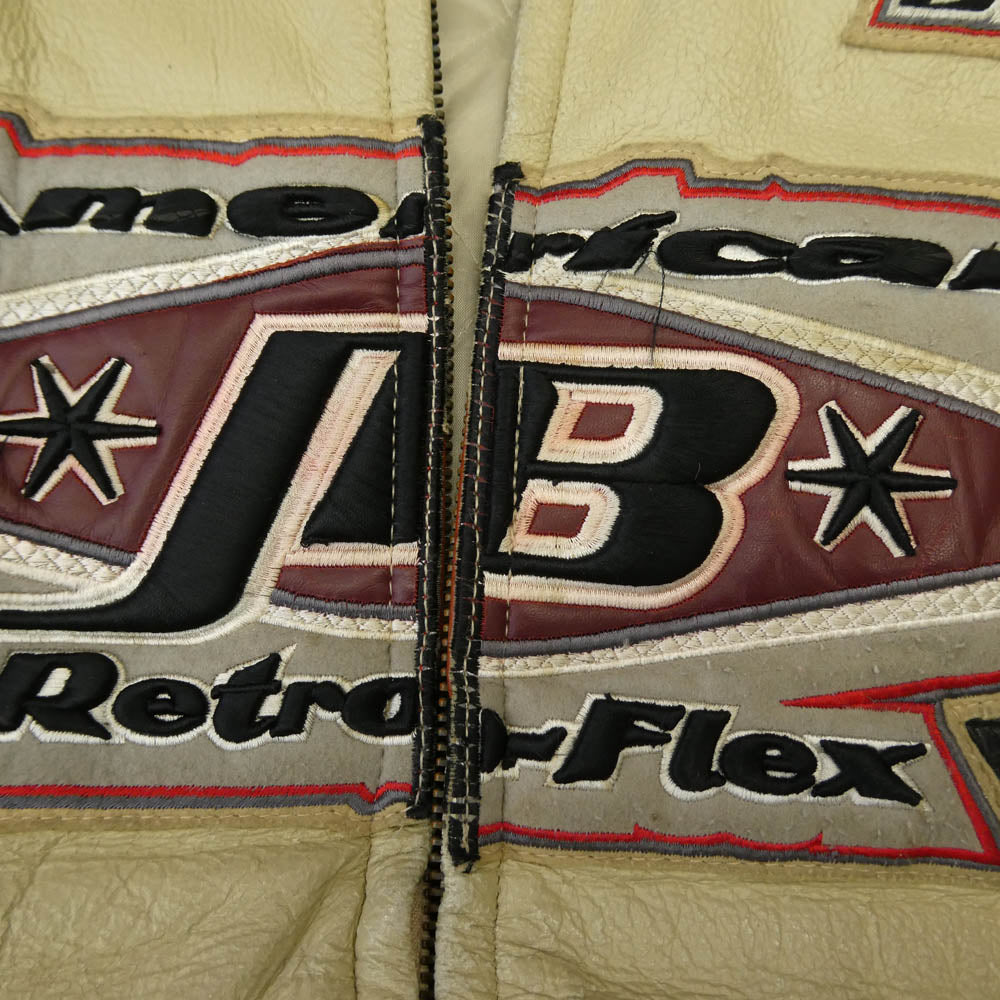 ジョニーブレイズ レザージャケット レザーブルゾン ワッペン ベージュ系 XXL【中古】