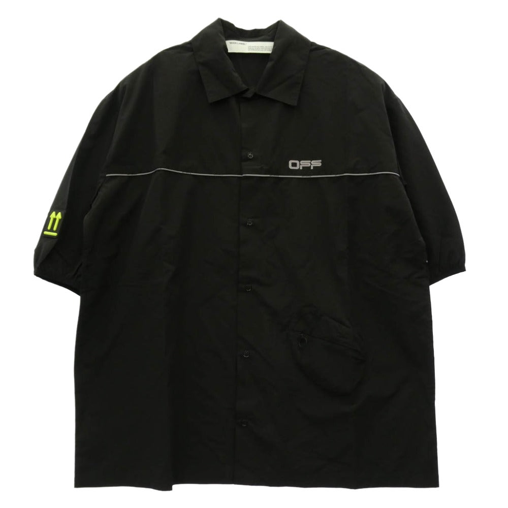 OFF-WHITE オフホワイト OMGA105R20G38029 リフレクトロゴプリント パイピング 半袖 トラックシャツ ブラック系 S【中古】