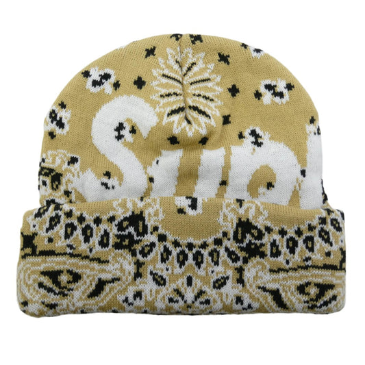 Supreme シュプリーム 24AW Bandana Big Logo Beanie バンダナ ビッグロゴ ビーニー ニット帽 キャップ ベージュ系【中古】