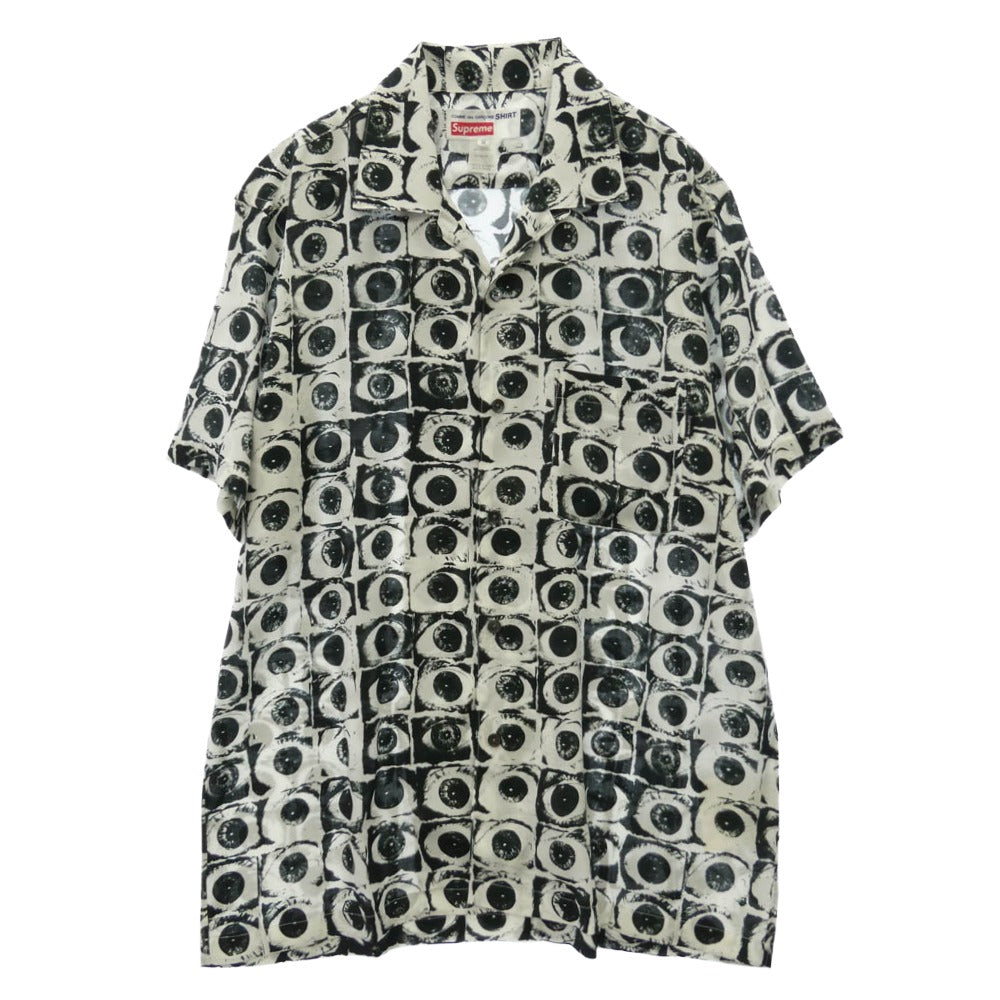 Supreme シュプリーム COMME des GARCONS コムデギャルソン 17SS x COMME des GARCONS SHIRT コムデギャルソンシャツ Eyes Rayon Shirt アイズ レーヨン 半袖 シャツ ホワイト系 ブラック系 M【美品】【中古】