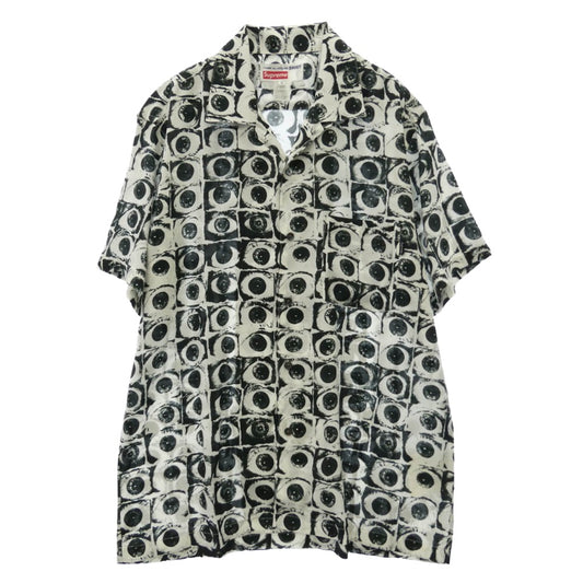 Supreme シュプリーム COMME des GARCONS コムデギャルソン 17SS x COMME des GARCONS SHIRT コムデギャルソンシャツ Eyes Rayon Shirt アイズ レーヨン 半袖 シャツ ホワイト系 ブラック系 M【美品】【中古】