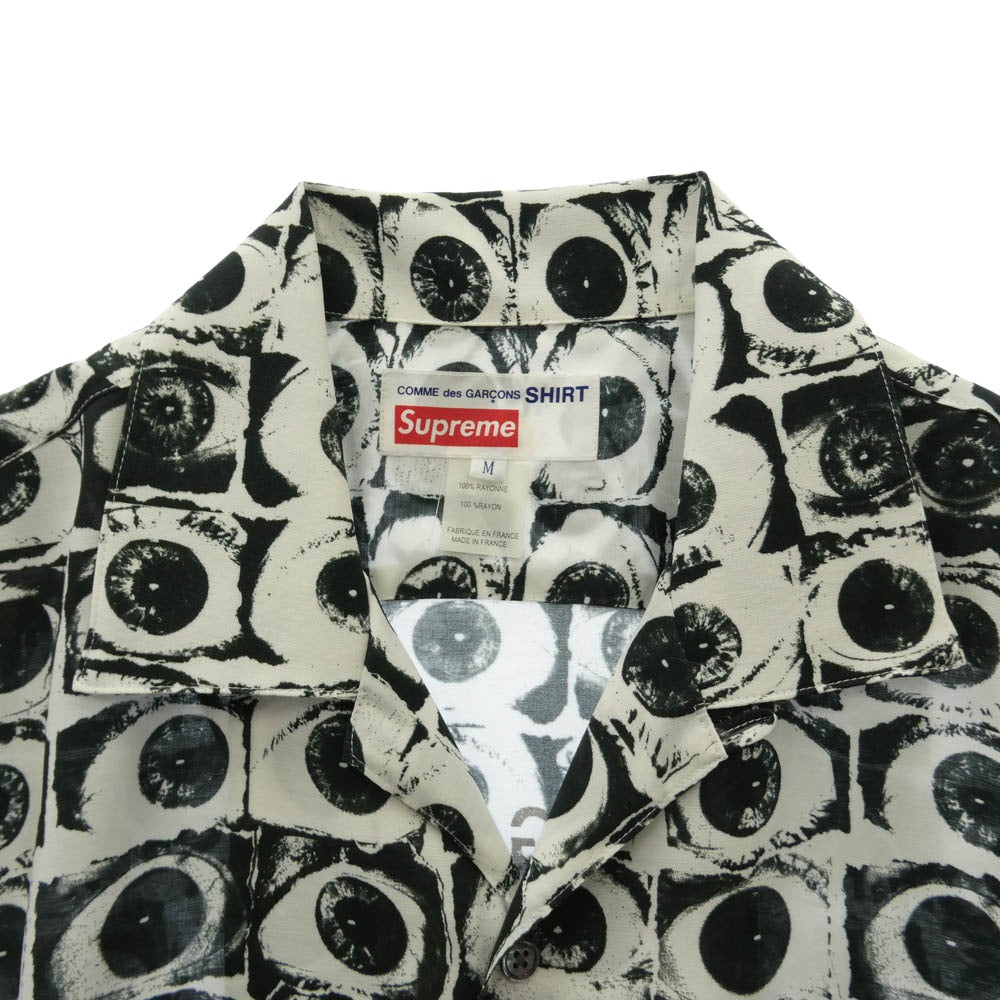 Supreme シュプリーム COMME des GARCONS コムデギャルソン 17SS x COMME des GARCONS SHIRT コムデギャルソンシャツ Eyes Rayon Shirt アイズ レーヨン 半袖 シャツ ホワイト系 ブラック系 M【美品】【中古】