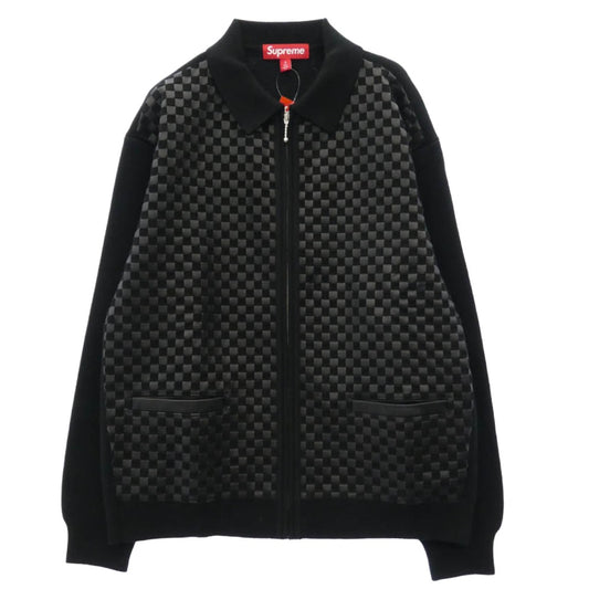 Supreme シュプリーム 24AW Woven Leather Zip Up Cardigan ウーブン レザー ジップアップ カーディガン ブラック系 S【美品】【中古】