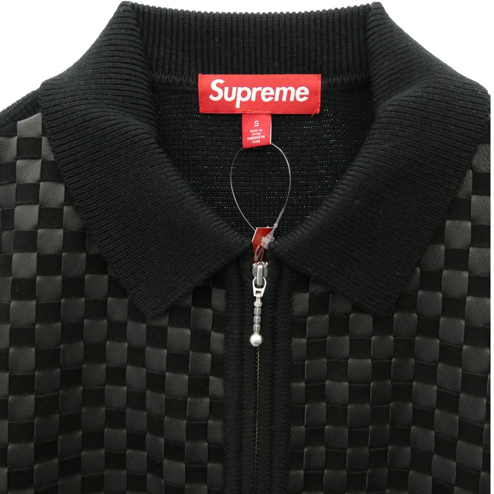 Supreme シュプリーム 24AW Woven Leather Zip Up Cardigan ウーブン レザー ジップアップ カーディガン ブラック系 S【美品】【中古】