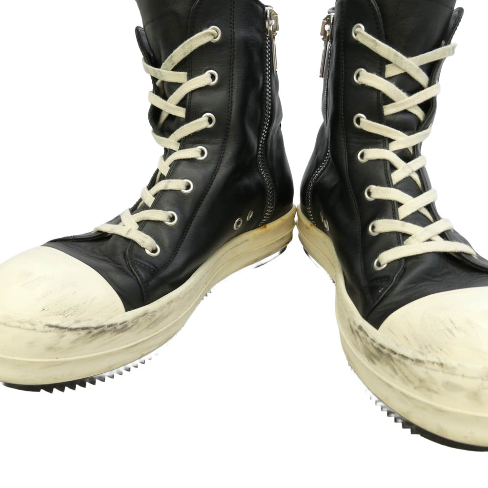 Rick Owens リックオウエンス RAMONES ラモーンズ サイドジップ レザーハイカットスニーカー ブラック系 41【中古】