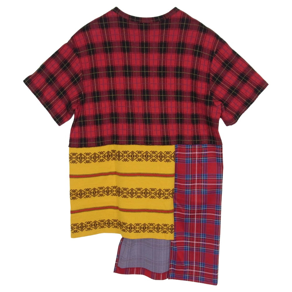 BLACK COMME des GARCONS ブラックコムデギャルソン 20AW PF-T003 アシンメトリー パッチワーク タータンチェック 半袖 Tシャツ カットソー レッド系 L【中古】