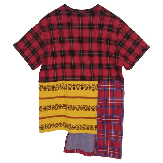 BLACK COMME des GARCONS ブラックコムデギャルソン 20AW PF-T003 アシンメトリー パッチワーク タータンチェック 半袖 Tシャツ カットソー レッド系 L【中古】
