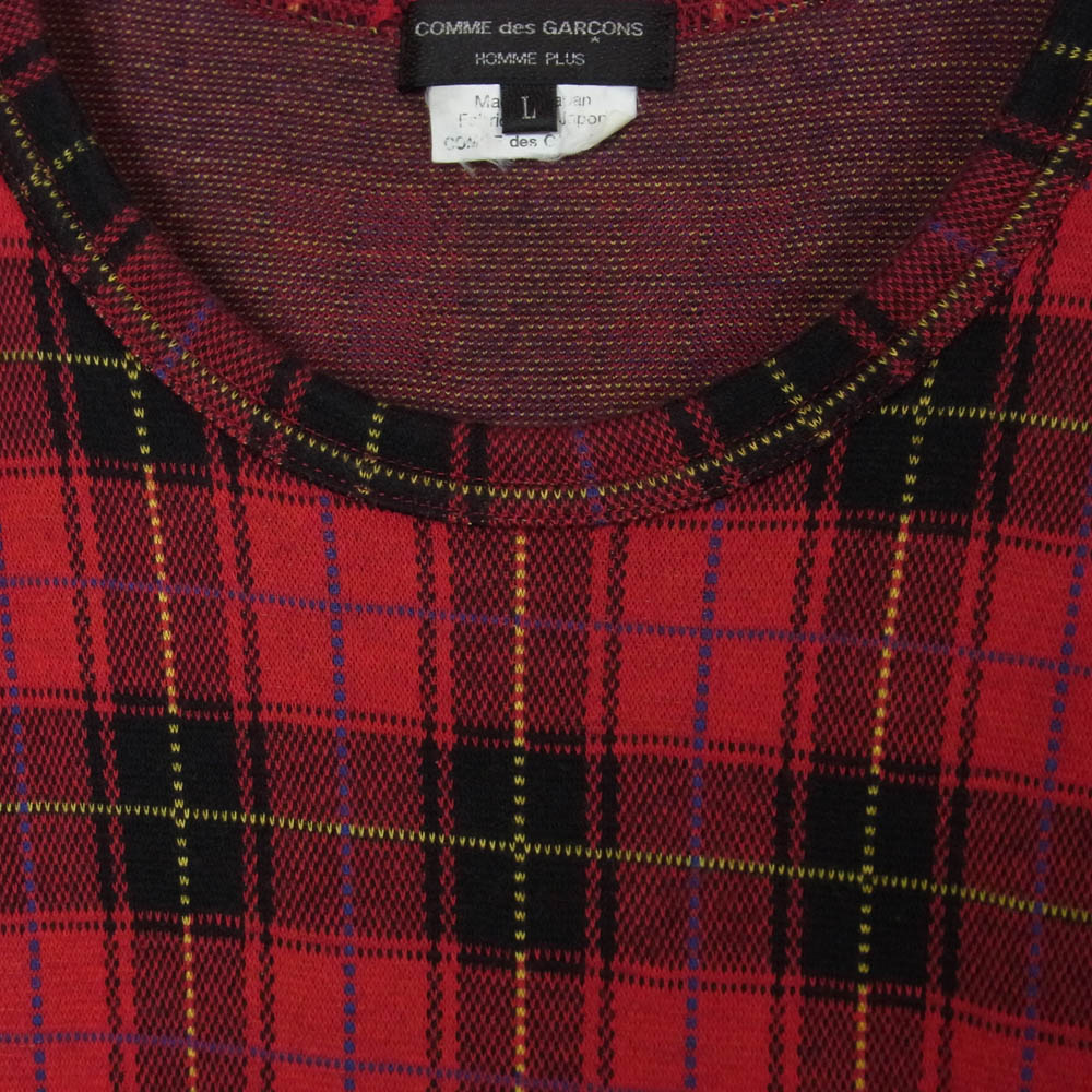 BLACK COMME des GARCONS ブラックコムデギャルソン 20AW PF-T003 アシンメトリー パッチワーク タータンチェック 半袖 Tシャツ カットソー レッド系 L【中古】