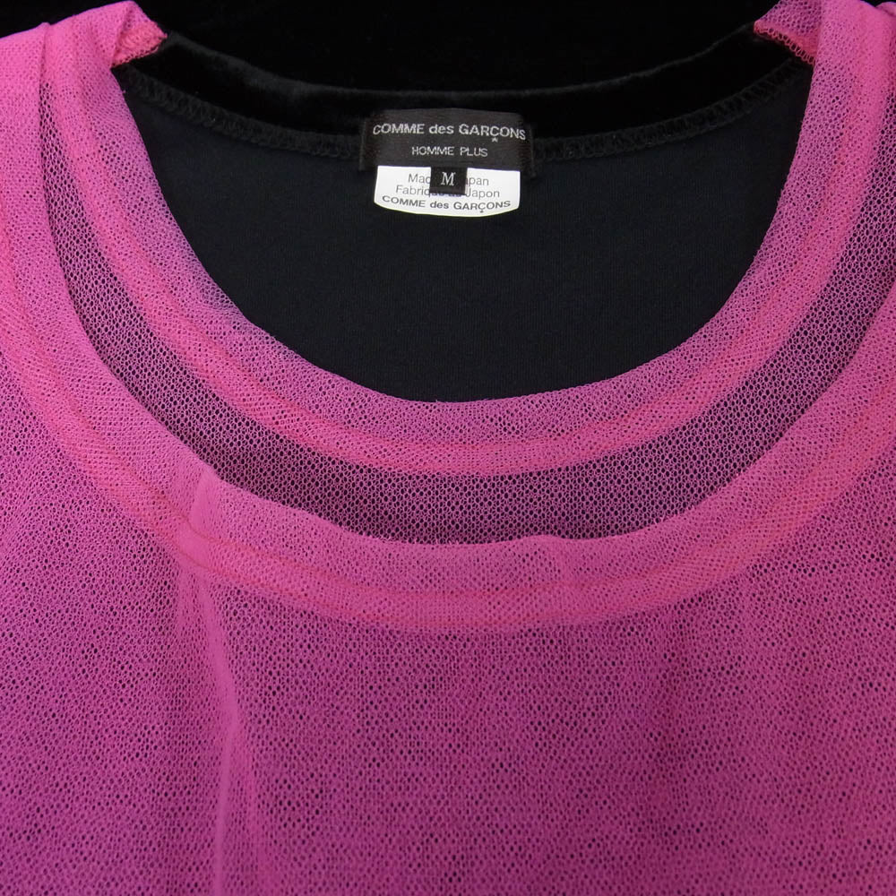 COMME des GARCONS HOMME PLUS コムデギャルソンオムプリュス 25SS PO-T028 へロア メッシュ 切替 チュール レイヤード 半袖 Tシャツ カットソー ブラック系 ピンク系 M【中古】