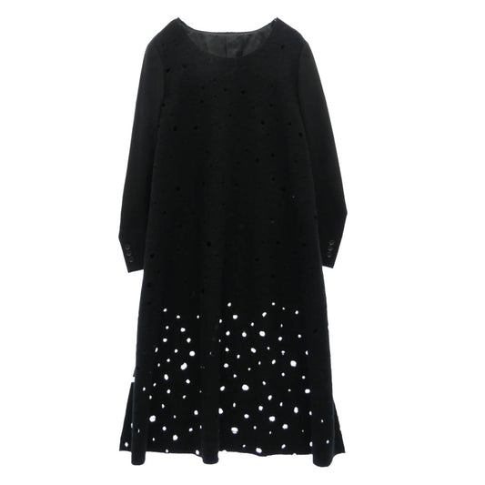 COMME des GARCONS HOMME PLUS コムデギャルソンオムプリュス 19AW PD-J053 ウール 穴開きロングニット ジャケット ドッキング コート ワンピース ブラック系 S【中古】