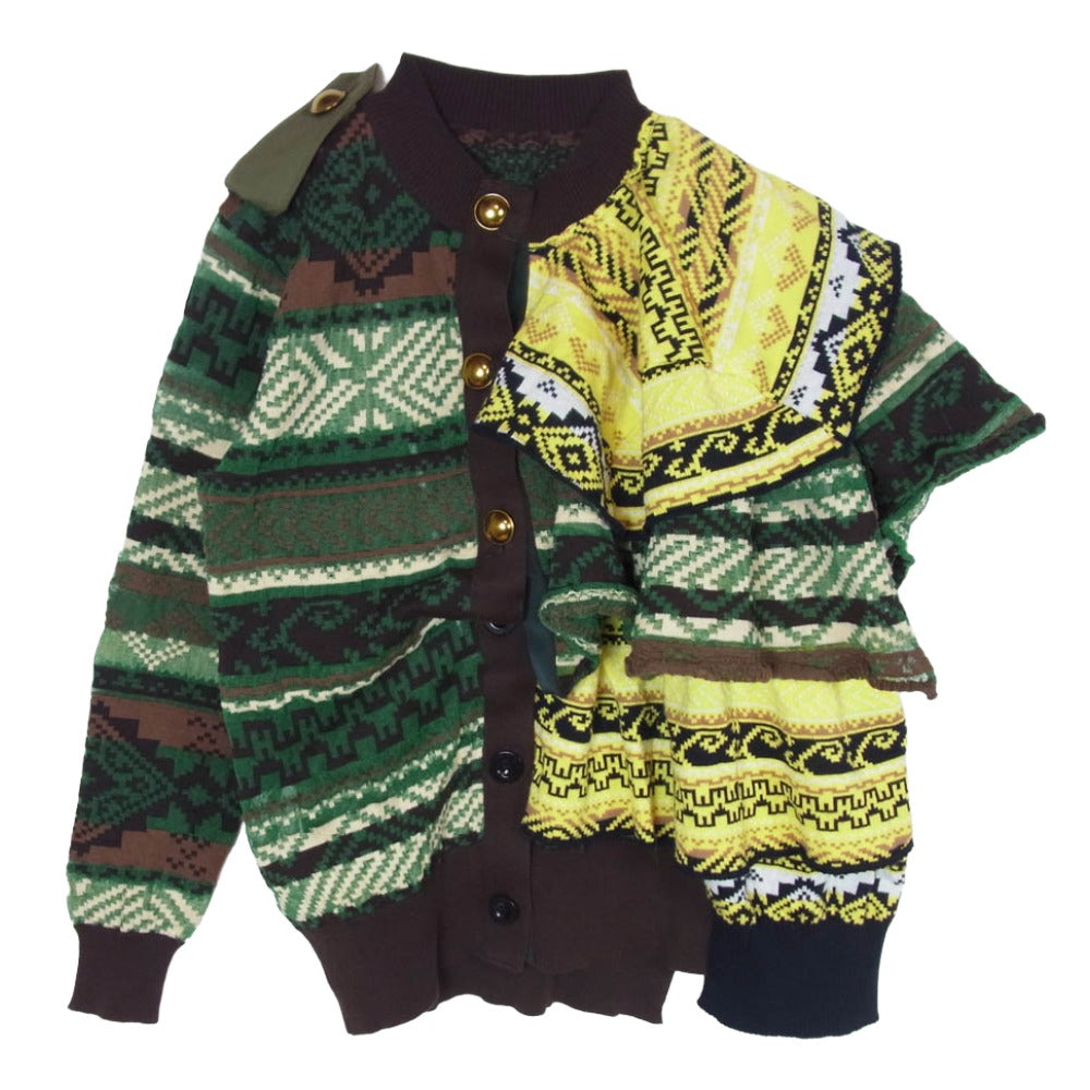 Sacai サカイ 19-04432 金釦 デザイン クルーネック カーディガン グリーン系 1【中古】