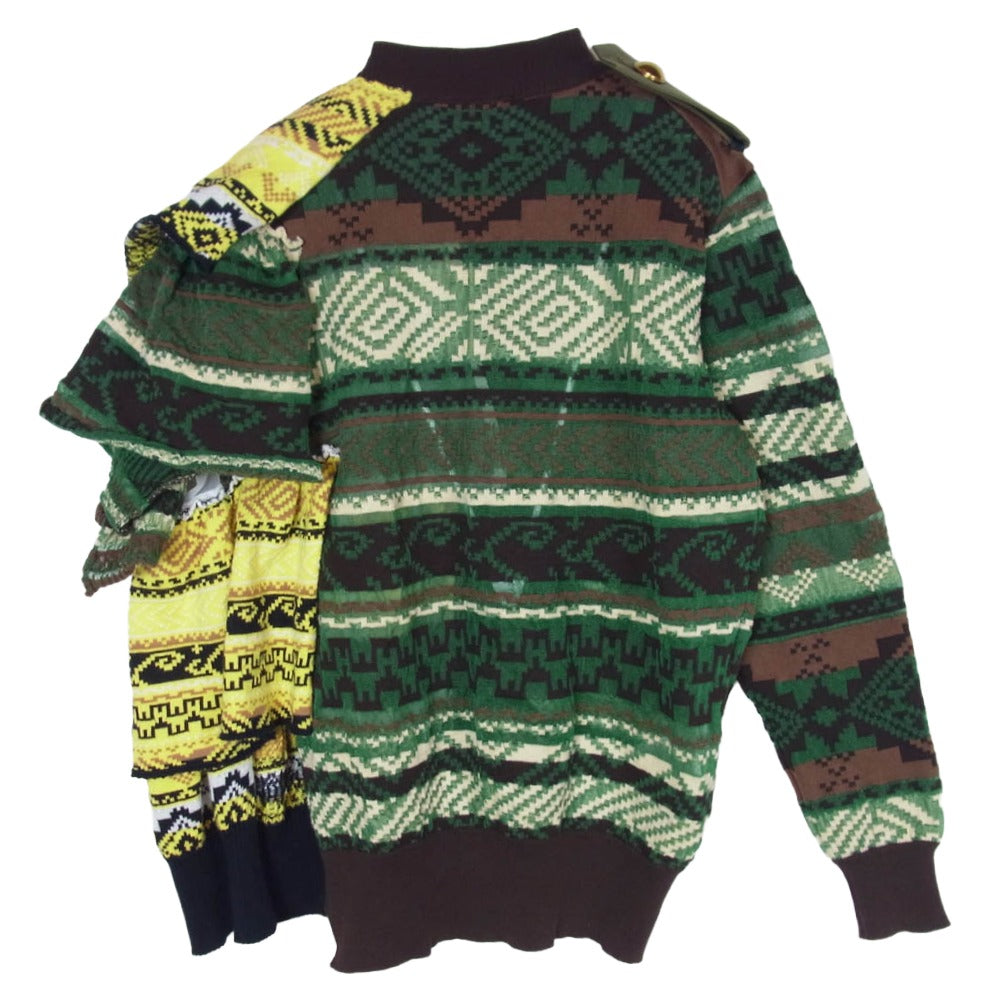 Sacai サカイ 19-04432 金釦 デザイン クルーネック カーディガン グリーン系 1【中古】