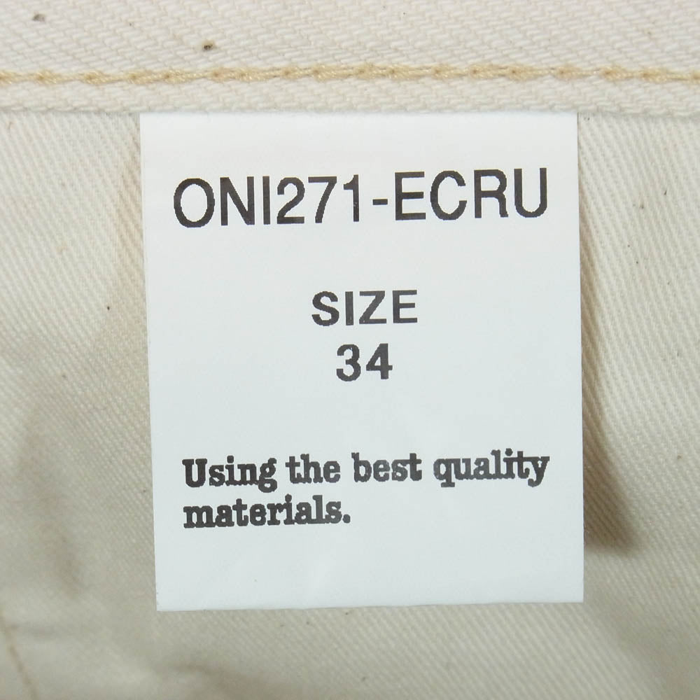 ONI DENIM 鬼デニム ONI271-ECRU 12.4oz Organic Cotton Ecru Denim Wide Straight オーガニックコットン ホワイトデニム ワイドストレート デニム パンツ W34 ホワイト系 34【極上美品】【中古】