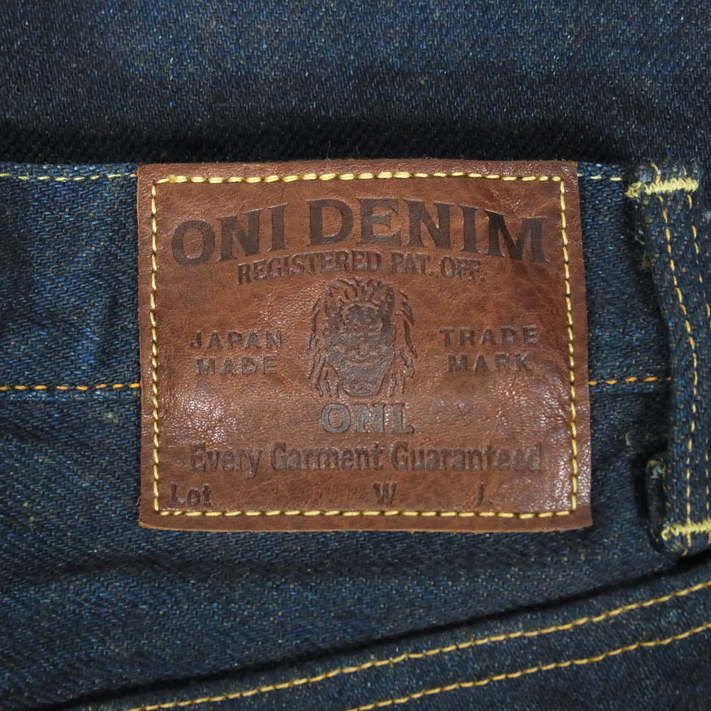 ONI DENIM 鬼デニム ONI200ZR-OLV Secret Denim weft Olive Wide Straight 20oz シークレットデニム 緯糸オリーブ ワイドストレート デニム パンツ W30 インディゴブルー系 30【極上美品】【中古】