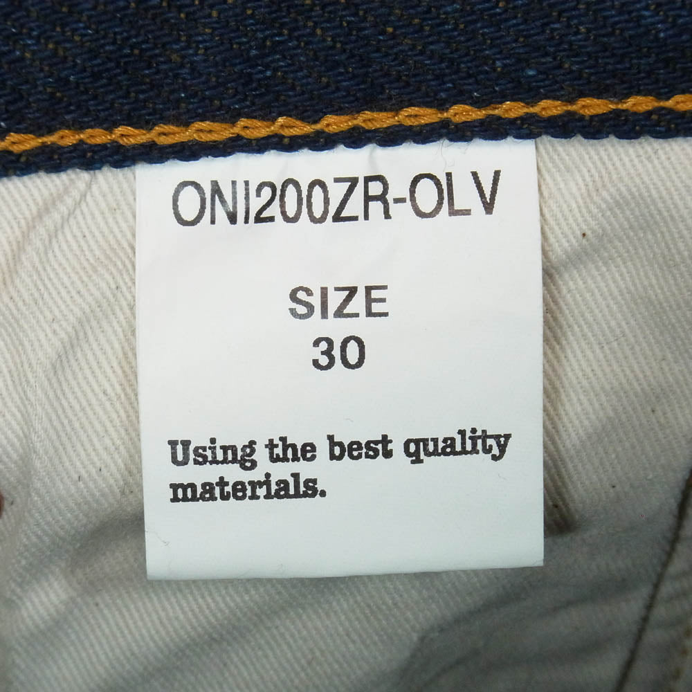 ONI DENIM 鬼デニム ONI200ZR-OLV Secret Denim weft Olive Wide Straight 20oz シークレットデニム 緯糸オリーブ ワイドストレート デニム パンツ W30 インディゴブルー系 30【極上美品】【中古】