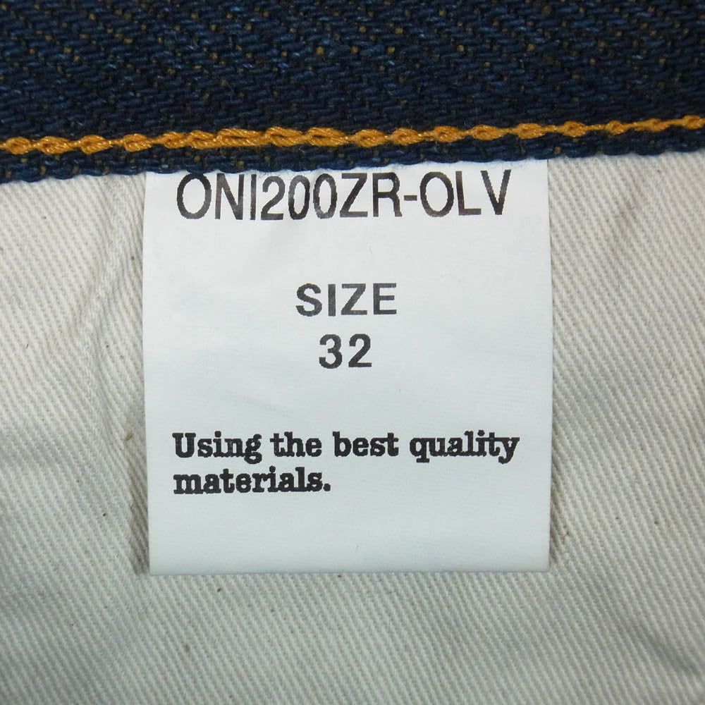 ONI DENIM 鬼デニム ONI200ZR-OLV Secret Denim weft Olive Wide Straight 20oz シークレットデニム 緯糸オリーブ ワイドストレート デニム パンツ W32 インディゴブルー系 32【極上美品】【中古】