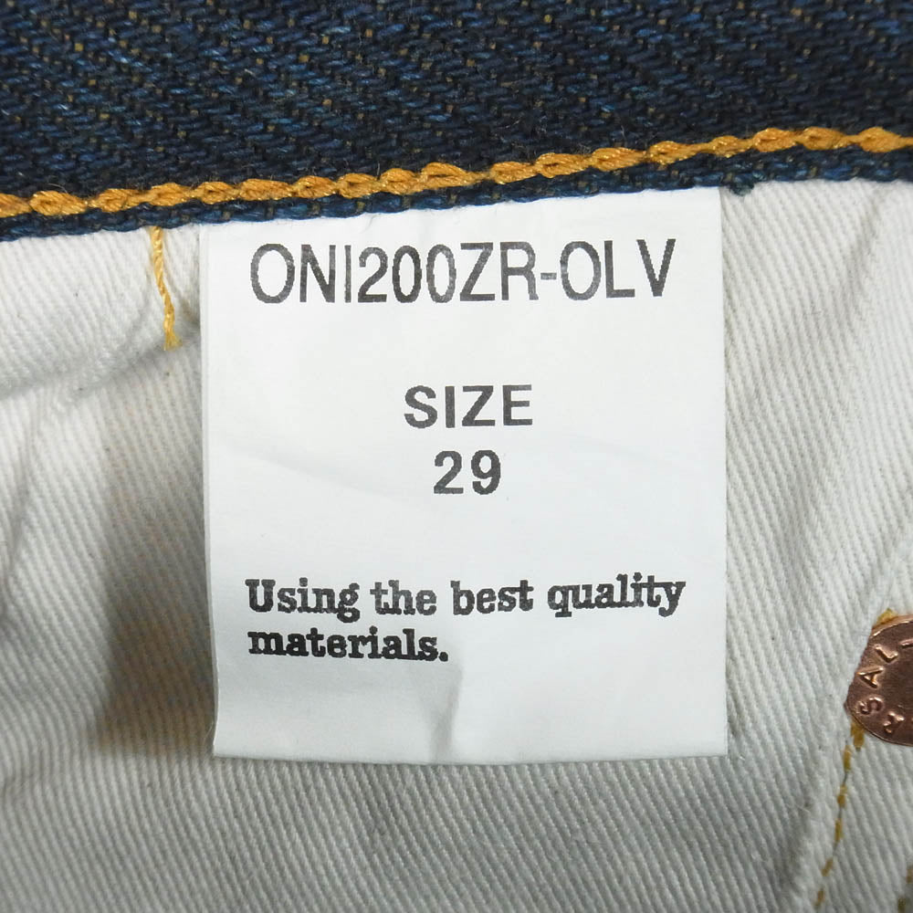 ONI DENIM 鬼デニム ONI200ZR-OLV Secret Denim weft Olive Wide Straight 20oz シークレットデニム 緯糸オリーブ ワイドストレート デニム パンツ W29 インディゴブルー系 29【極上美品】【中古】