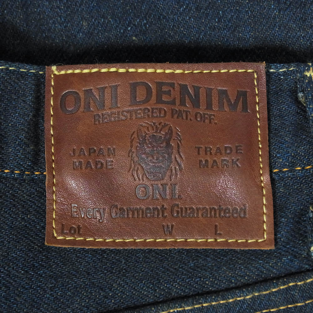 ONI DENIM 鬼デニム ONI200ZR-OLV Secret Denim weft Olive Wide Straight 20oz シークレットデニム 緯糸オリーブ ワイドストレート デニム パンツ W33 インディゴブルー系 33【極上美品】【中古】