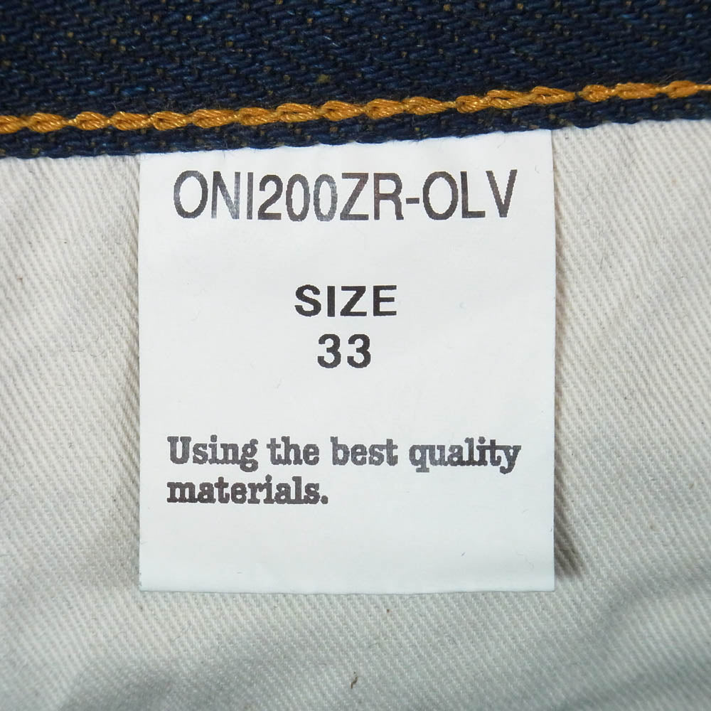 ONI DENIM 鬼デニム ONI200ZR-OLV Secret Denim weft Olive Wide Straight 20oz シークレットデニム 緯糸オリーブ ワイドストレート デニム パンツ W33 インディゴブルー系 33【極上美品】【中古】