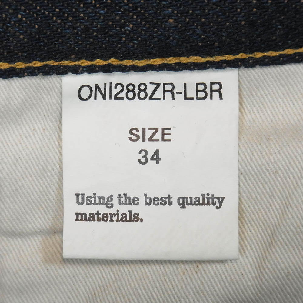 ONI DENIM 鬼デニム ONI288ZR-LBR 20oz Secret Denim weft Light Brown Regular Straight 0oz シークレットデニム 緯糸ライトブラウン ジーンズ デニムパンツ インディゴブルー系 34【極上美品】【中古】