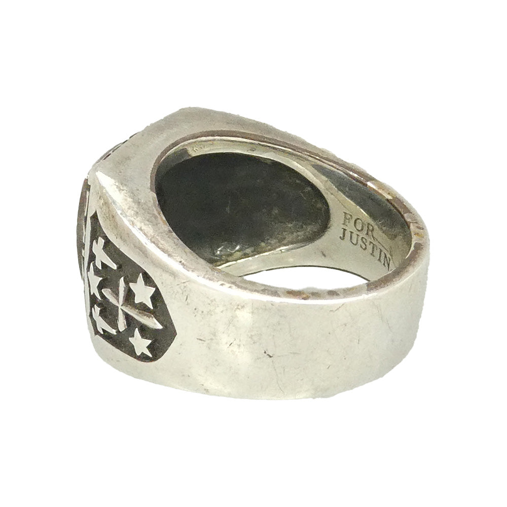 Justin Davis ジャスティンデイビス SRF110 MARSHAL Ring マーシャルリング オニキス クラウン クロス ロゴ リング 約18.5号【中古】