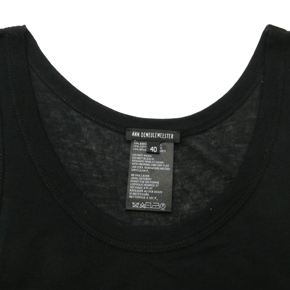 ANN DEMEULEMEESTER アンドゥムルメステール プリント ノースリーブ タンクトップ カットソー ブラック系 40【中古】