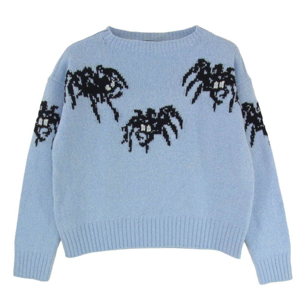 PRADA プラダ 18AW Spider intarsia wool and cashmere blend sweater スパイダー カシミヤ混 ウール ニット セーター ライトブルー系 36【中古】