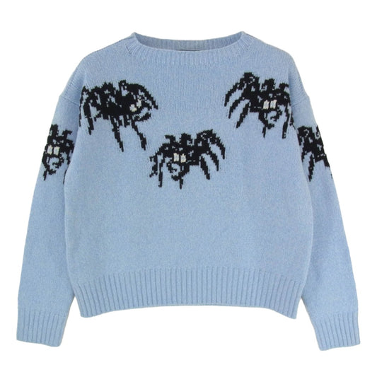 PRADA プラダ 18AW Spider intarsia wool and cashmere blend sweater スパイダー カシミヤ混 ウール ニット セーター ライトブルー系 36【中古】