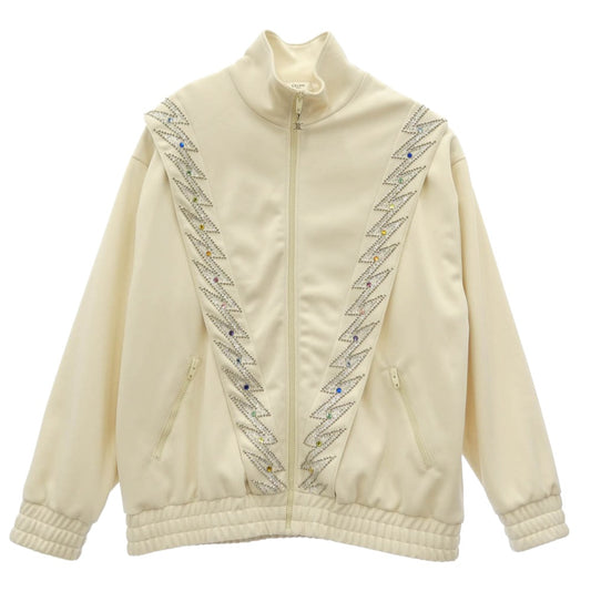 CELINE セリーヌ 23SS 2Y73A121O.01XD Embellished Jersey Track Jacket ジャージ トラックジャケット スタッズ ビジュー ブルゾン オフホワイト系 M【美品】【中古】