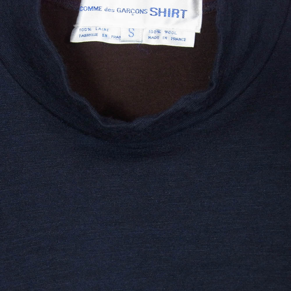 COMME des GARCONS コムデギャルソン SHIRT シャツ W11130 フランス製 インサイドアウト バイカラー ウール 切替 ニット ダークネイビー系 S【中古】