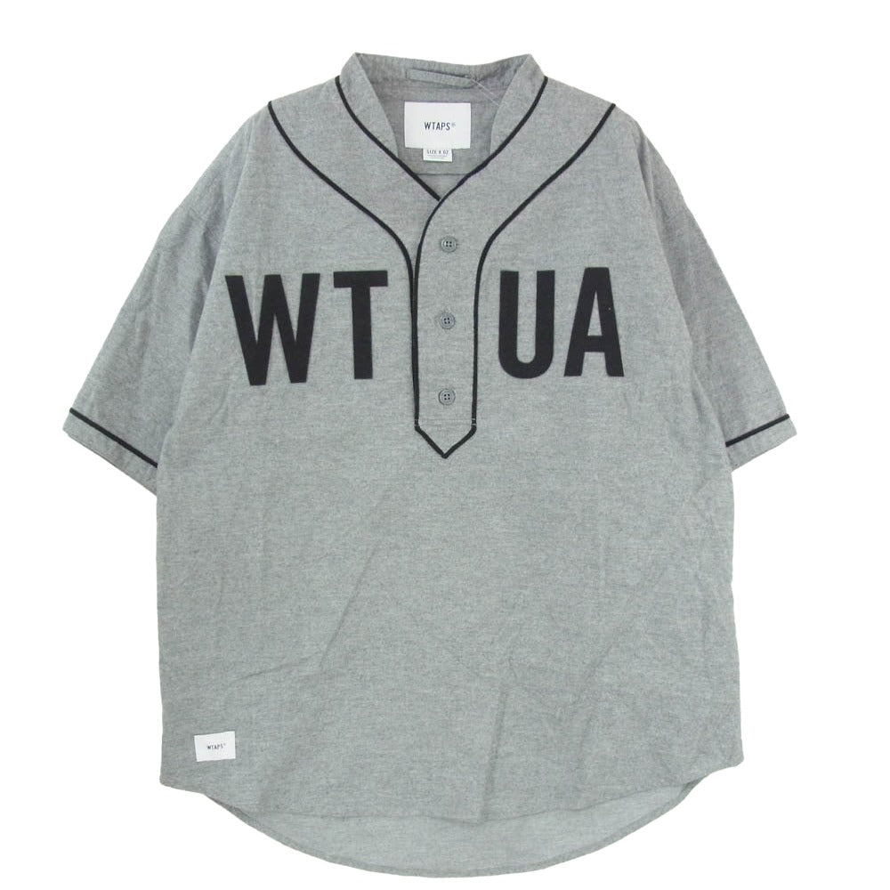 WTAPS ダブルタップス 19SS 191TQDT-SHM03 LEAGUE SS SHIRT COTTON.OXFORD ベースボールシャツ 刺繍ロゴ 半袖シャツ グレー系 X02【中古】