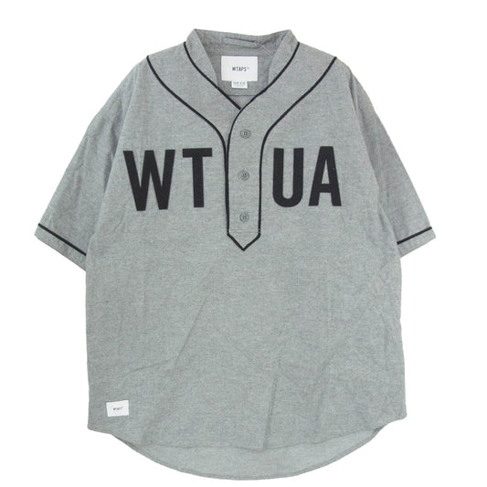 WTAPS ダブルタップス 19SS 191TQDT-SHM03 LEAGUE SS SHIRT COTTON.OXFORD ベースボールシャツ 刺繍ロゴ 半袖シャツ グレー系 X02【中古】