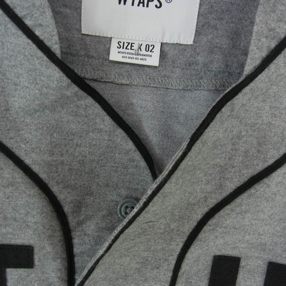 WTAPS ダブルタップス 19SS 191TQDT-SHM03 LEAGUE SS SHIRT COTTON.OXFORD ベースボールシャツ 刺繍ロゴ 半袖シャツ グレー系 X02【中古】