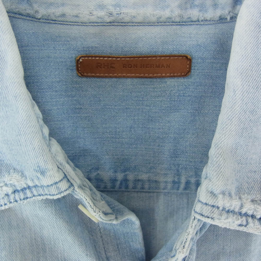 Ron Herman ロンハーマン 3120700109 Denim Work Shirt ダメージ加工 デニム 長袖 ワークシャツ インディゴブルー系 S【中古】