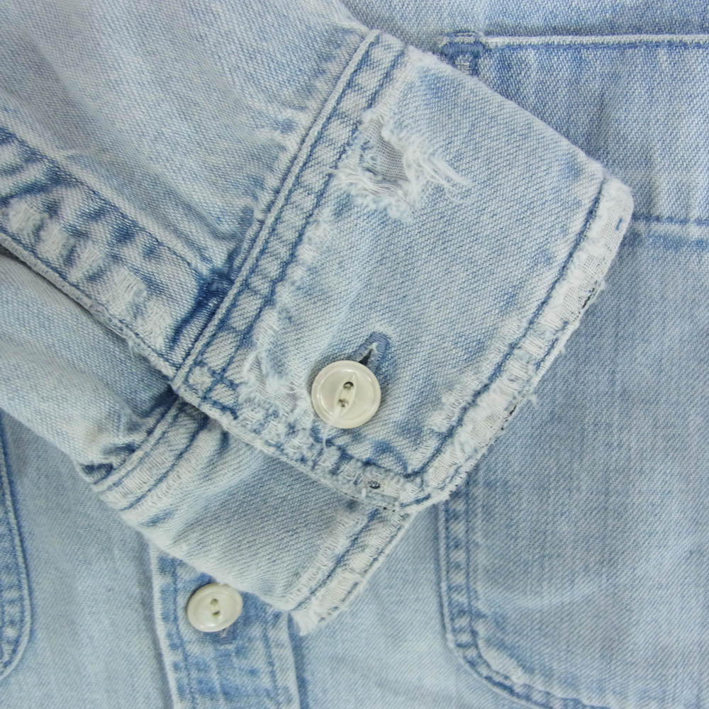 Ron Herman ロンハーマン 3120700109 Denim Work Shirt ダメージ加工 デニム 長袖 ワークシャツ インディゴブルー系 S【中古】