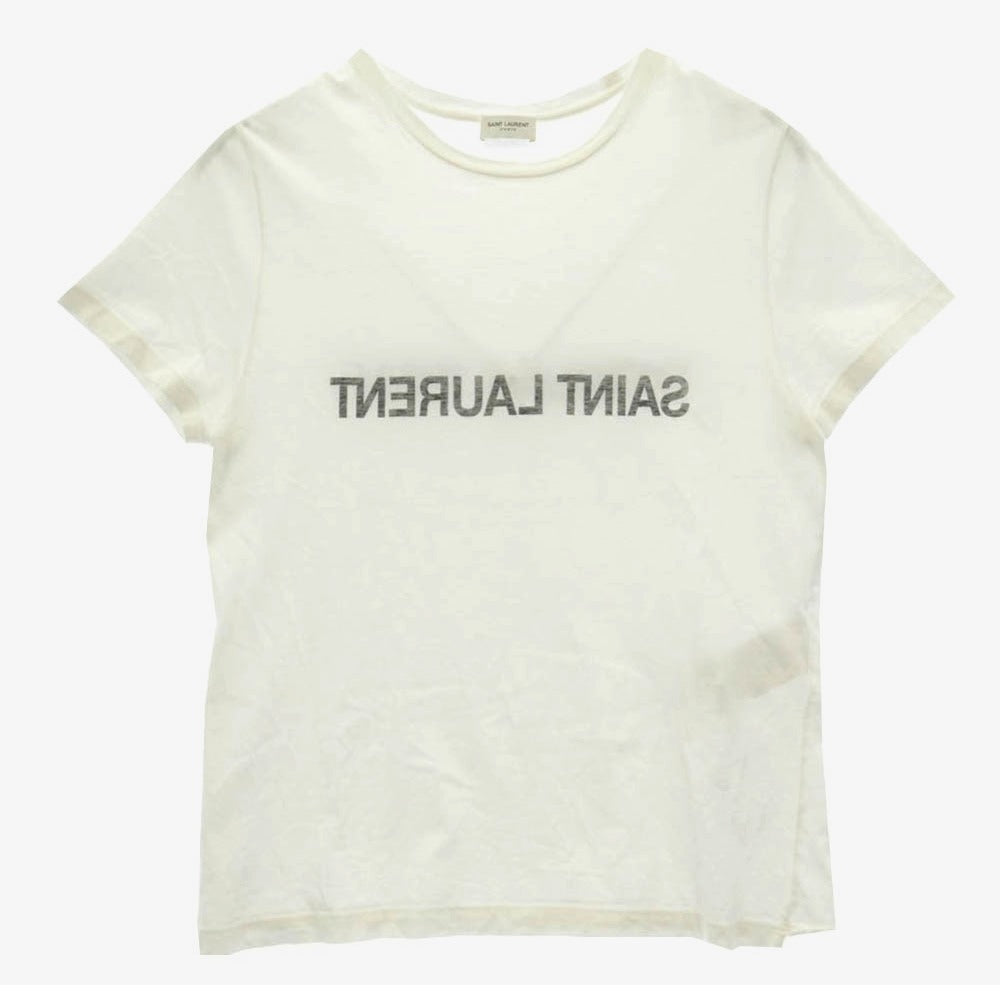 SAINT LAURENT サンローラン 663278 Y36HE Reverse Logo Tee リバース ロゴ プリント 半袖 Tシャツ カットソー ホワイト系 M【中古】