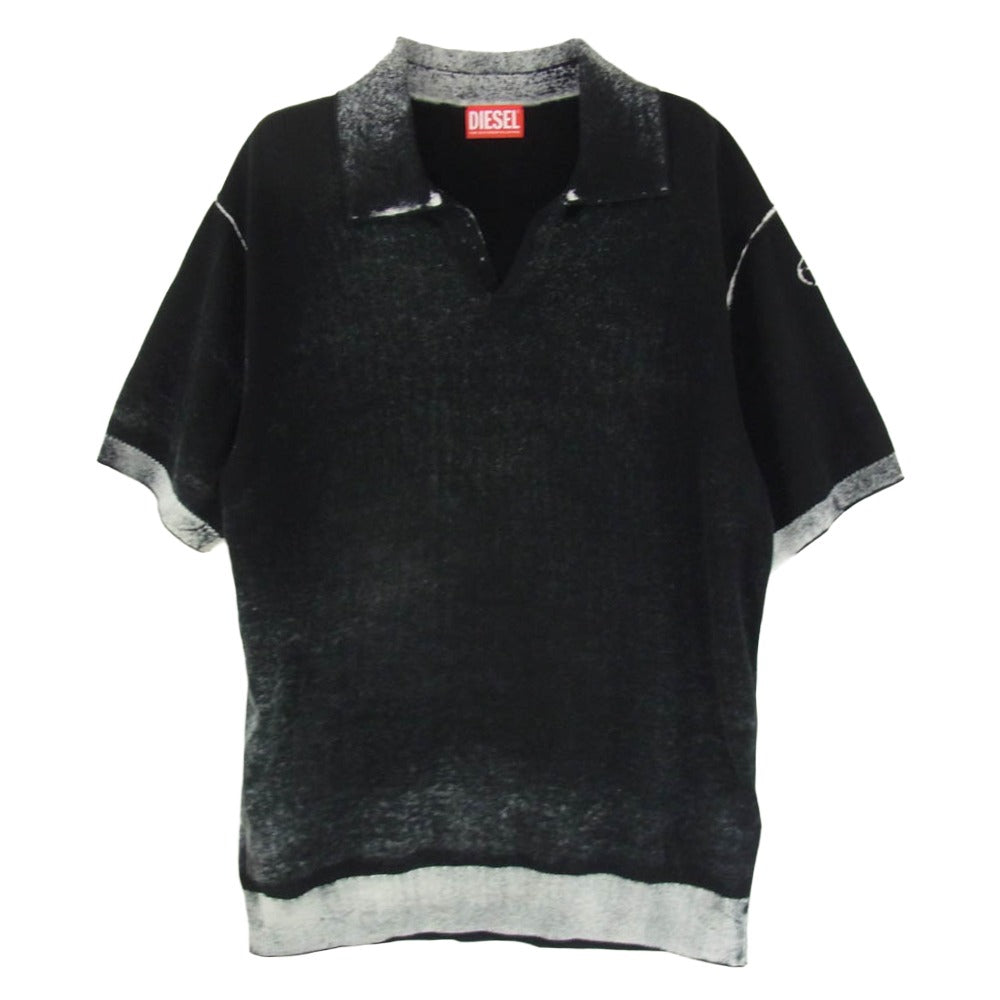 DIESEL ディーゼル A18127 K-LORENZO-SS Reverse Print Short Sleeve Polo Jumper プリント 半袖 ポロシャツ ブラック系 L【美品】【中古】