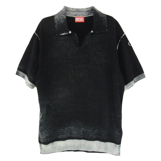 DIESEL ディーゼル A18127 K-LORENZO-SS Reverse Print Short Sleeve Polo Jumper プリント 半袖 ポロシャツ ブラック系 L【美品】【中古】