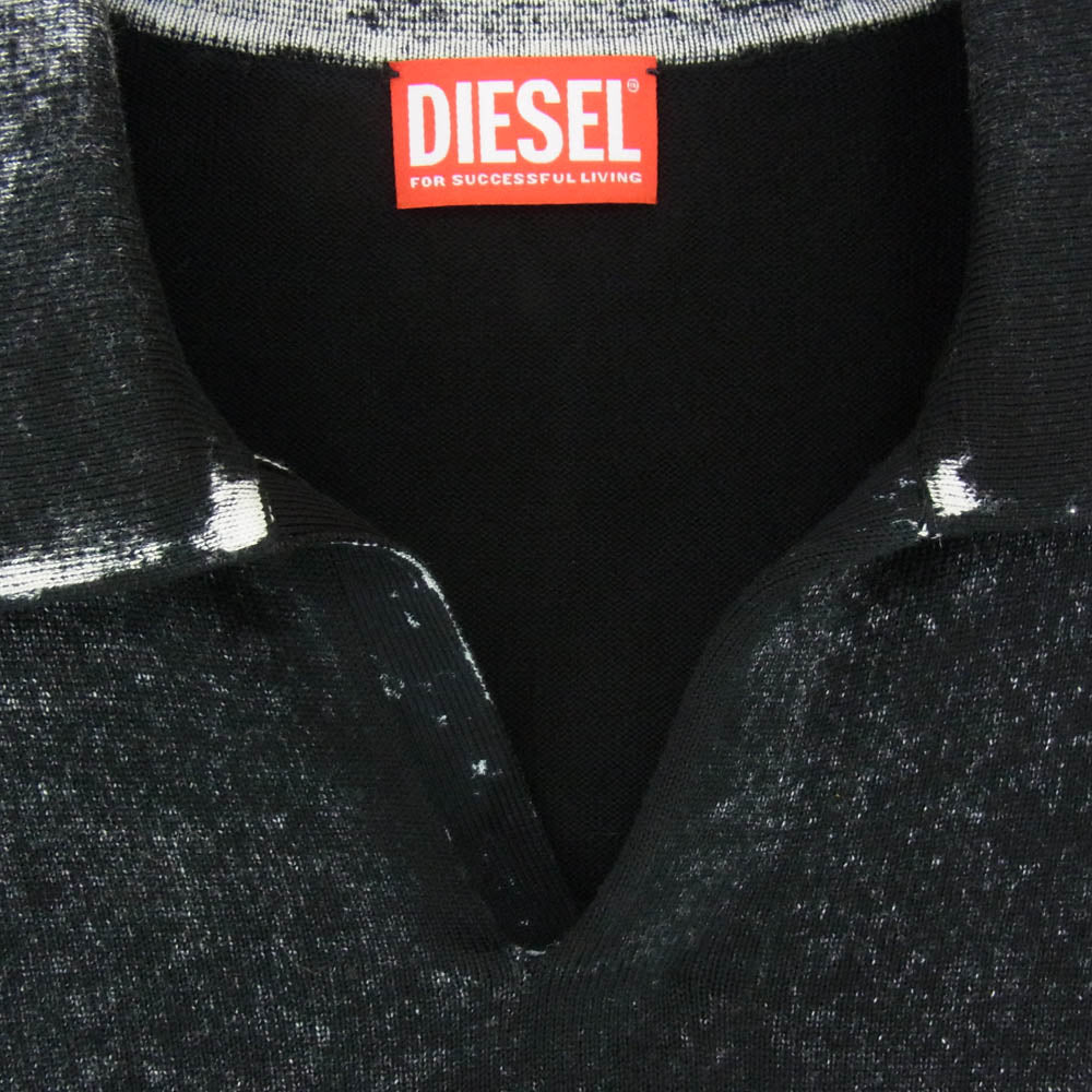DIESEL ディーゼル A18127 K-LORENZO-SS Reverse Print Short Sleeve Polo Jumper プリント 半袖 ポロシャツ ブラック系 L【美品】【中古】