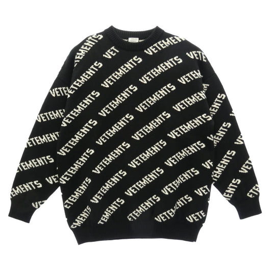 VETEMENTS ヴェトモン 21AW UA53KN300B MONOGRAM KNITTED SWEATER モノグラム ニット クルーネック セーター ブラック系 S【中古】