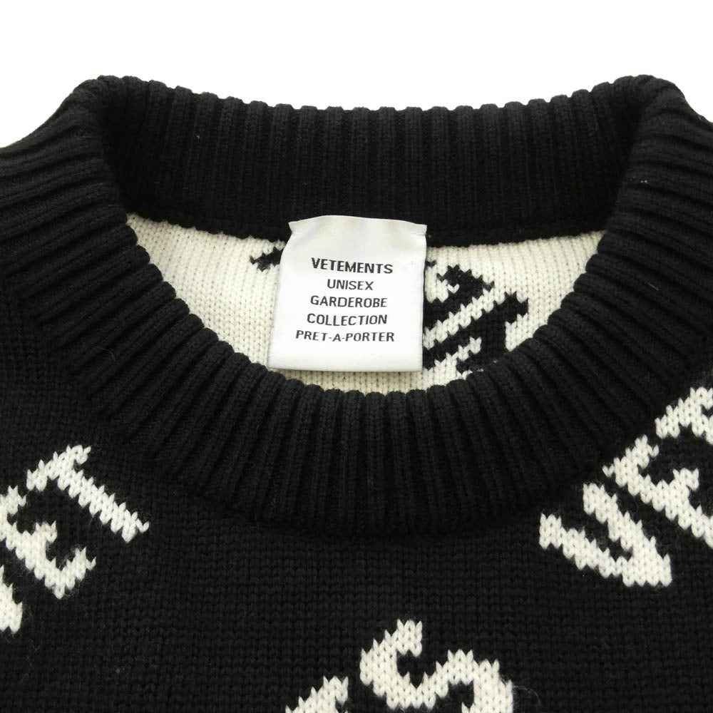 VETEMENTS ヴェトモン 21AW UA53KN300B MONOGRAM KNITTED SWEATER モノグラム ニット クルーネック セーター ブラック系 S【中古】