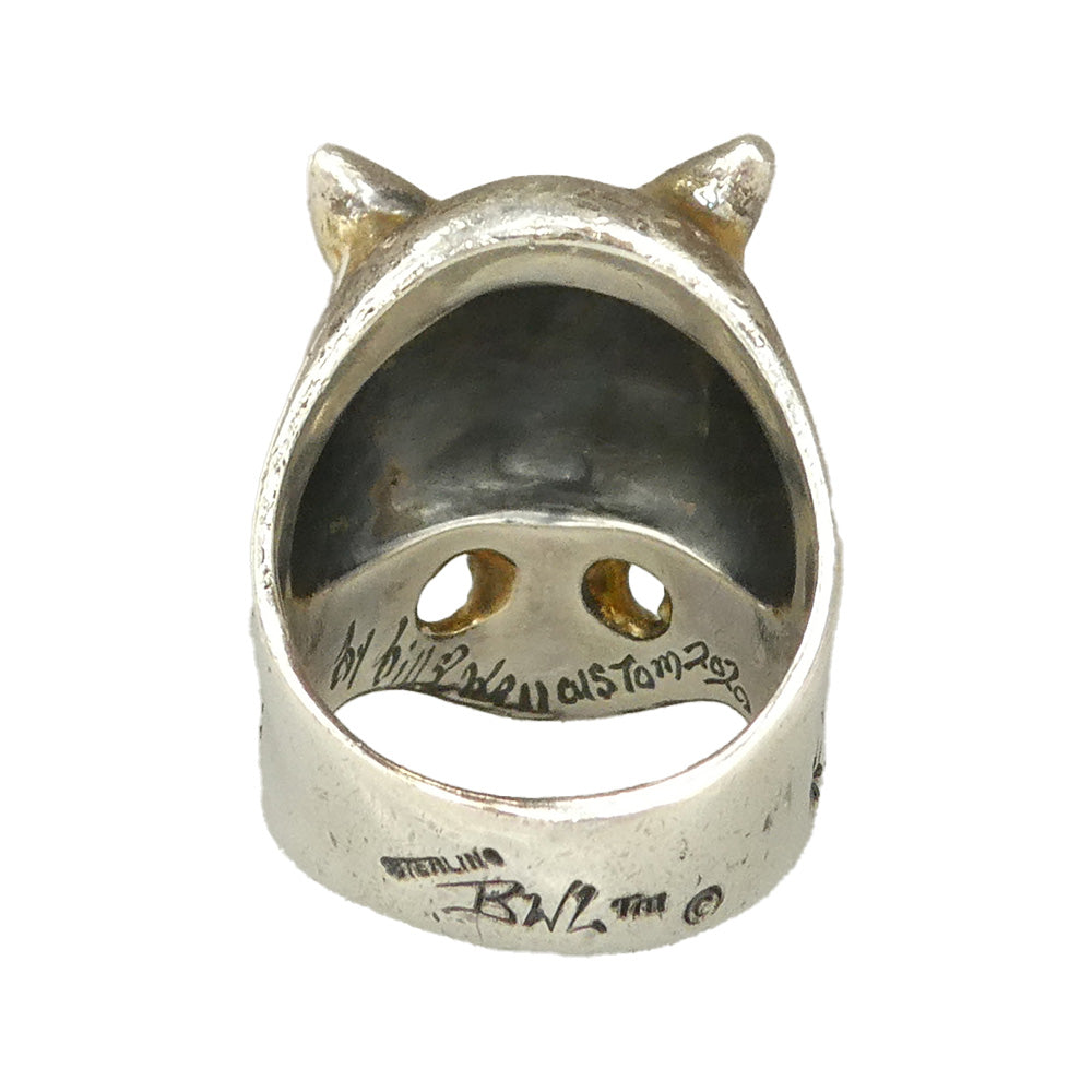 BILL WALL LEATHER ビルウォールレザー ジャーマンヘルメット スカル ｗ/イエローストーン アイ 18K ゴールドサダー リング シルバー系 イエロー系 25号【中古】
