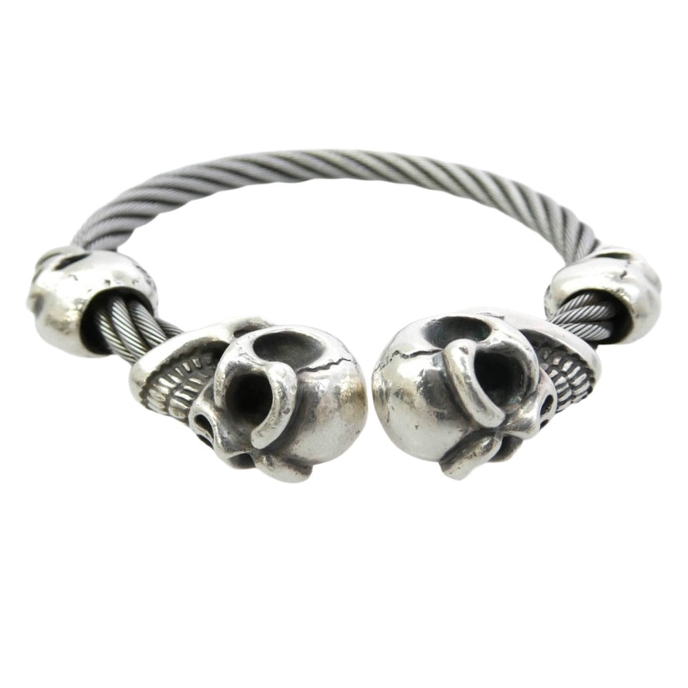 BILL WALL LEATHER ビルウォールレザー WIRE BANGLE 2グッドラックスカル 2ヴィンテージスカル ケーブル ワイヤー バングル シルバー系【中古】