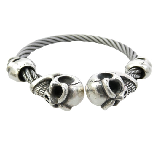 BILL WALL LEATHER ビルウォールレザー WIRE BANGLE 2グッドラックスカル 2ヴィンテージスカル ケーブル ワイヤー バングル シルバー系【中古】