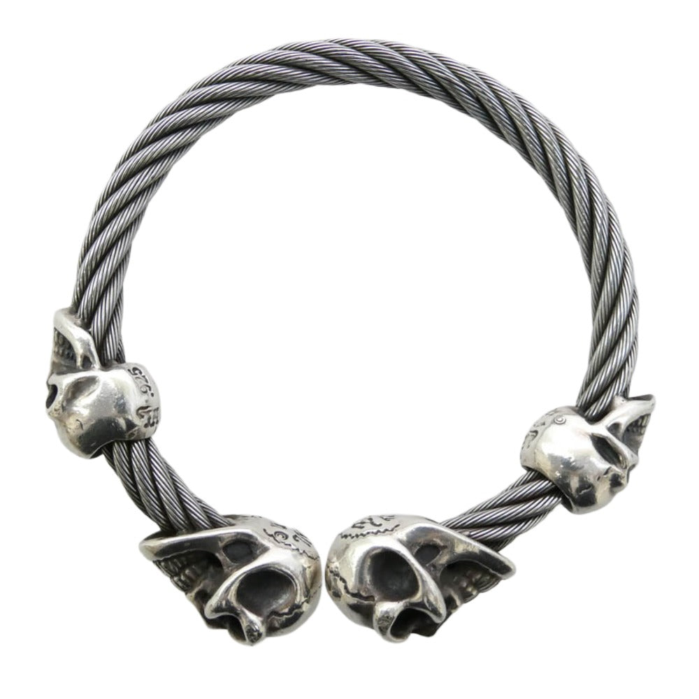 BILL WALL LEATHER ビルウォールレザー WIRE BANGLE 2グッドラックスカル 2ヴィンテージスカル ケーブル ワイヤー バングル シルバー系【中古】