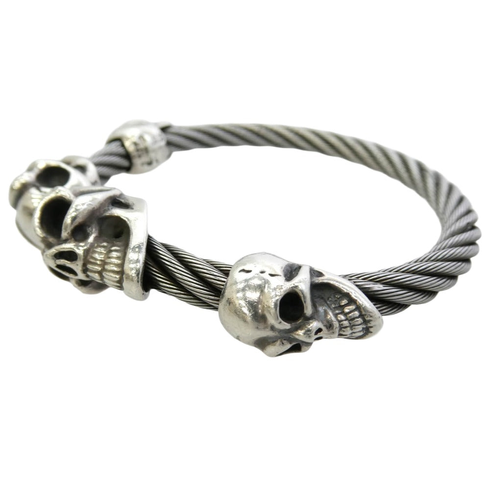 BILL WALL LEATHER ビルウォールレザー WIRE BANGLE 2グッドラックスカル 2ヴィンテージスカル ケーブル ワイヤー バングル シルバー系【中古】