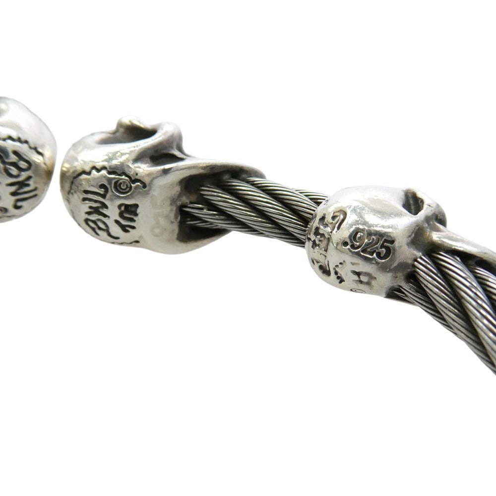 BILL WALL LEATHER ビルウォールレザー WIRE BANGLE 2グッドラックスカル 2ヴィンテージスカル ケーブル ワイヤー バングル シルバー系【中古】