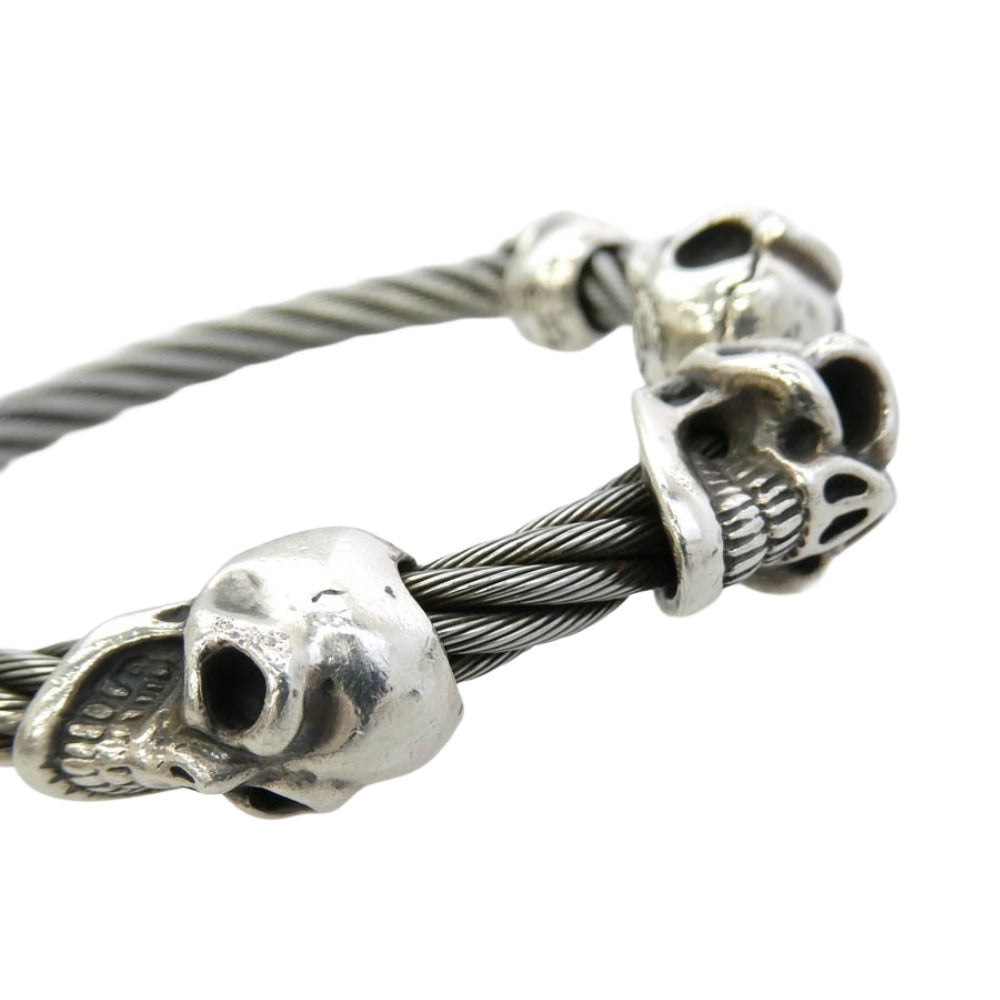 BILL WALL LEATHER ビルウォールレザー WIRE BANGLE 2グッドラックスカル 2ヴィンテージスカル ケーブル ワイヤー バングル シルバー系【中古】